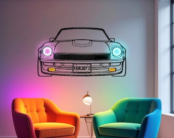 ダットサン フェアレディZ メタルネオンウォールアート、JDMカーデコレーション、ガレージウォールデコレーション、自動車ギフト