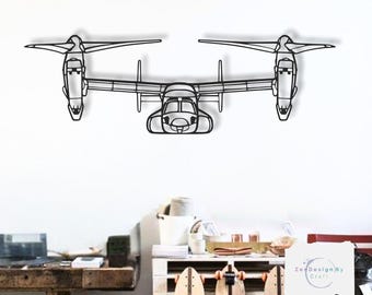 MV-22オスプレイ メタルウォールデコレーション、ブラックスチール製パーソナライズ航空アート