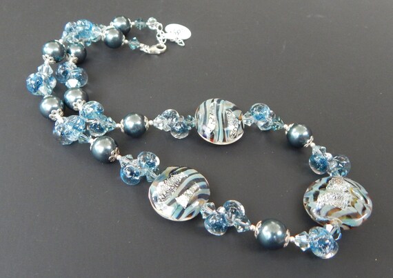 Items similar to Blues Hues Lampwork Beaded Necklace on Etsy