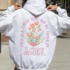 Trendy Christian Sweatshirt Merch, | Words on Back Bible Verse Hoodie, Jesus Loves You, Aesthetic Women&#39;s Faith Apparel, Back to School Gift