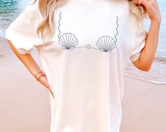 Comfort Colors® Cute Summer Shirt | Seashell Bra Shirt, Mermaid Bra Shirt, Ocean Style Coastal Aesthetic, Beach Vibes, Girl Vacation Shirt