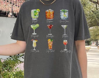 Comfort Colors® Cocktails with Name Shirt | Drinking Shirt, Cocktail Gifts, Bachelorette Merch, Bartender Tee, Fresh Cocktail Shirt, Martini