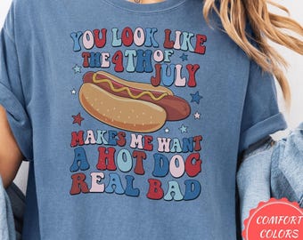 Comfort Colors® Fourth of July Shirts | Funny 4th July Hot Dog Lover Shirt, Star American Graphic Tee, Funny Patriotic Shirt, Red White Blue