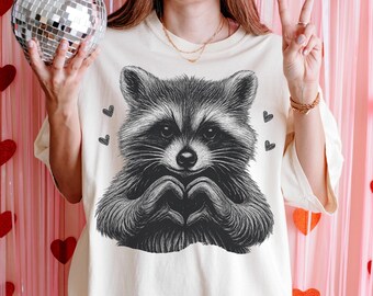 Comfort Colors® Retro Valentine Racoon Shirt | Feral Love Heart Shirt, Cute Raccoon Lover Gift for Girlfriend, Retro Valentines Day Tee
