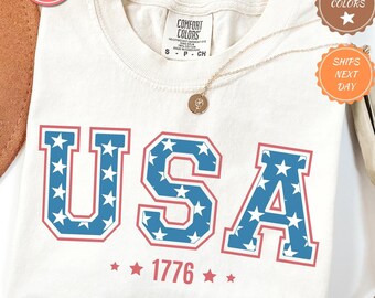 Comfort Colors® Retro USA Shirt | 4th of July Shirt, America Fourth Tee, Womens 4th of July Shirt, America Patriotic Shirt, Independence Day