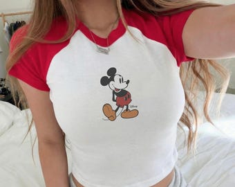 Retro Mickey Disney Baby Tee, Classic Mickey Raglan Baby Tee, Magic Kingdom Shirts, Classic Mickey Baby Tee, Y2k 90s Style Mickey Mouse Tee