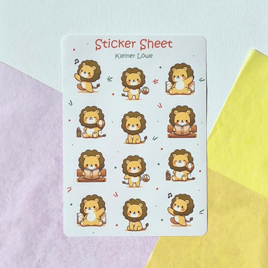 Lion Sticker Sheet – Animal Stickers for Kids & School Beginners, Back ...