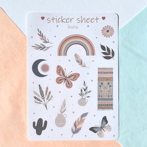 Boho stickervel – Boho stijl cadeau om op te plakken, Boho cadeau, mindfulness sticker, Bohoful stickerset, regenboogsticker Boho