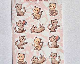 Hoja de pegatinas de gatos | Pegatinas de animales para niños, adultos y profesores