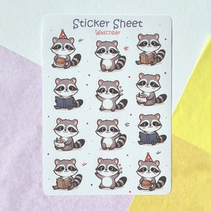 Stickervel met wasbeertjes – dierenstickers voor kinderen en eerstejaars, cadeaus voor het begin van het schooljaar, cadeaus voor kinderen, stickers voor leraren