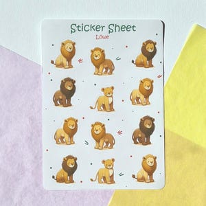 Hoja de pegatinas de leones: pegatinas de animales para niños y primer grado, regalos para la vuelta al cole, regalos infantiles, pegatinas para profesores, pegatinas de leones