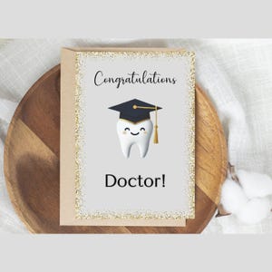 Cartão de formatura da faculdade de odontologia | Cartão imprimível de dentista preto e dourado 5x7, presente odontológico