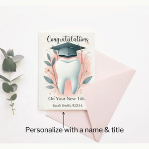 Tarjeta de graduación personalizada de higienista dental, dentista y asistente dental / Tarjeta de graduación imprimible de 5 x 7 con nombre y título personalizados