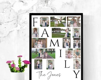 Custom Family Photo Collage Template - Editable Canva Design in 16x20 & 24x30, Anniversary Gift, Housewarming Gift, Mother's Day Gift