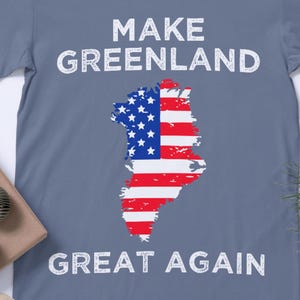 Machen Sie Grönland großartig Wieder Shirt, lustiges Politisches USA Karte T-Shirt, Distressed Amerikanische Flagge Hoodie, Langarm Satirisches Geschenk Shirt, Unisex T-Shirt
