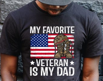 Veteran Dad T-Shirt, US Flag Military Boots Helmet Tee, Patriotic Father Gift