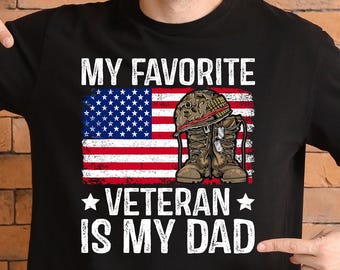 Veteran Dad T-Shirt, US Flag Military Boots Helmet Tee, Patriotic Father Gift