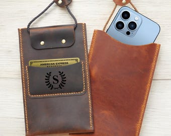 Leather Cell Phone Bag for Women, Mobile Phone Crossbody Bag, Personalized Phone Purse,  Birthday Gift for Her, Slim Phone Shoulder Bag