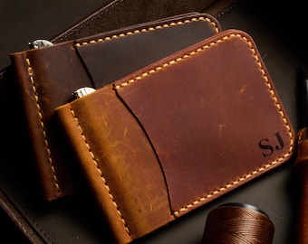 Personalized Leather Money Clip Wallet, Custom Slim Wallet, Christmas Gift, Minimalist Card Holder, Front Pocket Wallet, Gift for Husband