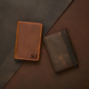 Cartera de cuero con bloqueo RFID y cierre magnético, billetera desplegable hecha a mano, billetera minimalista para tarjetas de crédito, regalo de Navidad para él o su esposo.