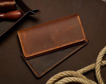 Personalized Leather Long Wallet, Handmade Bifold Wallet, Christmas Gift, Leather Wallet, Engraved Phone Wallet, Custom Anniversary Gift
