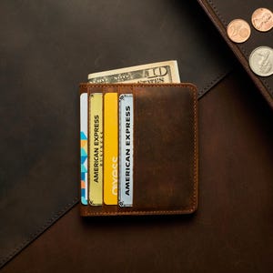 Cartera de cuero personalizada para tarjetas de crédito, billetera delgada hecha a mano, regalo de Navidad, billetera minimalista, tarjetero, billetera con monograma, billetera para hombre