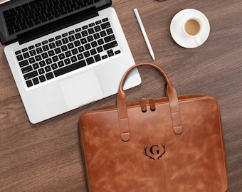 Personalized Leather Laptop Case, Handmade MacBook Cover, Leather Laptop Bag, Christmas Gift, Laptop Sleeve, Graduation Gift, Office Gift