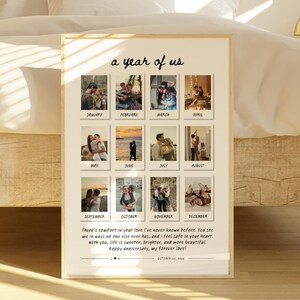 Custom Polaroid Photo Collage Frame Anniversary Template | One Year Anniversary Gifts for Him and Her | Gift for Boyfriend | 12 Photos
