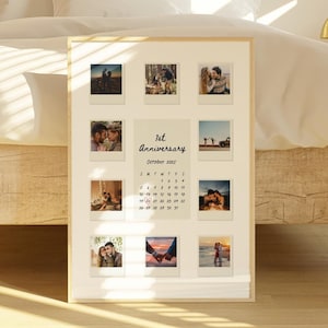 Modèle d'anniversaire personnalisé avec cadre Polaroid | Cadeau d'anniversaire de 1 an pour petit ami et petite amie | Modèle de toile imprimable | 10 photos
