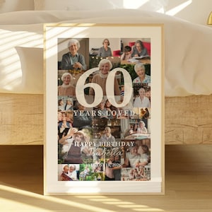 60er Geburtstag Fotocollage Rahmen Geschenk, 60er Geburtstag Geschenke für Männer und Frauen, 60er Jahre Party Gastgeschenke, Zahlencollage, digitaler Download