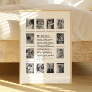 Modelo de arte de parede com moldura Polaroid personalizada, presente atencioso para o Dia das Mães, presente de filho ou filha para a mãe, modelo Canva, 12 fotos