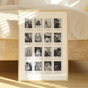 Custom Gift Polaroid Frame Anniversary Template, 1 Year Anniversary Gift for Boyfriend, 1st Year Anniversary, Printable Template, 16 Photos