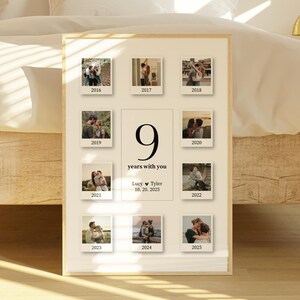 Aangepaste collagesjabloon polaroid frame, 9e verjaardagscadeau voor hem en haar, wilg-verjaardagscadeaus, afdrukbare canvassjabloon, 10 foto's