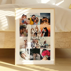 Aangepaste fotocollage verjaardagssjabloon paar, 1-jarig jubileumcadeau voor vriend of vriendin, huwelijksverjaardag, afdrukbare sjabloon