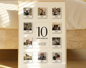 Custom Polaroid Photo Frame Collage Template, 10 Year Anniversary Gift for Him and Her, Gift for Husband and Wife, 10 Polaroid Photos
