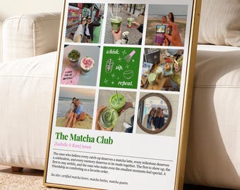 Custom Matcha Prints, Photo Collage Birthday Gift for Best Friend, Printable Matcha Wall Art College Apartment Room Decor