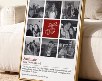 One Year Anniversary Gifts for Him or Her: Custom Photo Collage Soulmate Definition Print (Printable Canva Template)