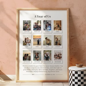Custom Polaroid Photo Collage Frame Anniversary Template | Personalized 1 Year Anniversary Gift for Boyfriend and Girlfriend | 12 Photos