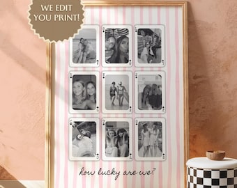CUSTOM How Lucky Are We Pink Retro Quote Wall Art, Custom Photo Collage Playing Cards Print, Gift for Best Friend (Edited For You)