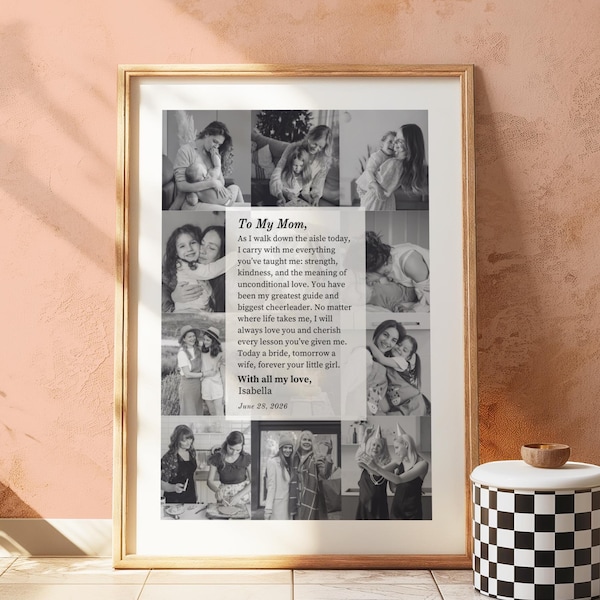 Mother of the Bride Gift, Custom Photo Collage Picture Frame Wedding Template, Gift from Daughter, Wedding Gift for Mom, Printable Template