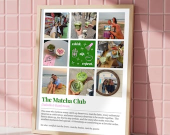 Personalized Matcha Wall Art Print, College Roommate Dorm Decor, Photo Collage Gift for Best Friend Definition (Canva Template)