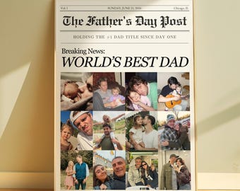 Custom Worlds Best Dad Newspaper Photo Collage Wall Art: Sentimental Fathers Day Gift (Printable Canva Template)
