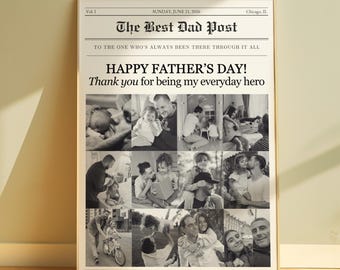 Sentimental Fathers Day Gifts from Daughter: Custom Newspaper Photo Collage Picture Frame (Canva Template)