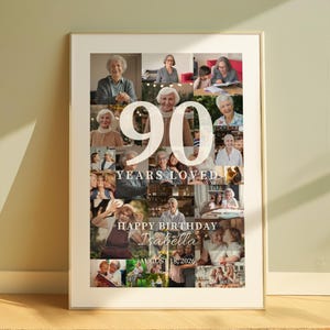 90th Birthday Photo Collage Frame Poster, 90th Birthday Gifts for Him and Her, 90th Birthday Decorations, 90 Year Old Gift, Digital Download