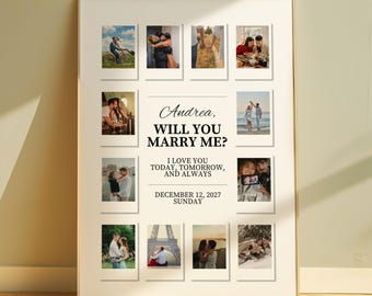 Decoración para propuesta de matrimonio "¿Te casarías conmigo?": Cartel personalizado con collage de fotos (plantilla en lienzo)