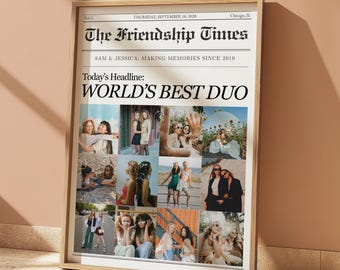 Modello di giornale personalizzato per regalo per la migliore amica, stampa collage di foto personalizzata per la migliore amica (modello Canva stampabile, 12 foto)