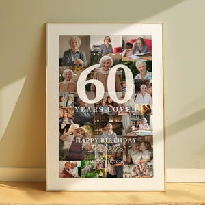 60er Geburtstag Fotocollage Rahmen Geschenk, 60er Jahre Geschenk für Männer und Frauen, 60er Jahre Dekorationen, Zahlencollage, digitaler Download