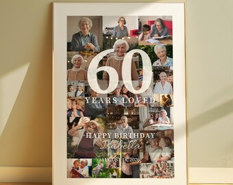60th Birthday Photo Collage Gift: Personalized Number Print Decorations (Digital Download)