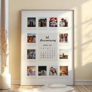 Plantilla de aniversario con marco Polaroid personalizado / Regalo de aniversario para novios / Plantilla imprimible de Canva / 12 fotos