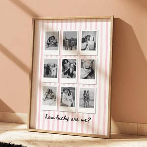 How Lucky Are We Pink Retro Quote Wall Art, Personalized Polaroid Frame Photo Collage Template, Gift for Best Friend Print, Canva Template